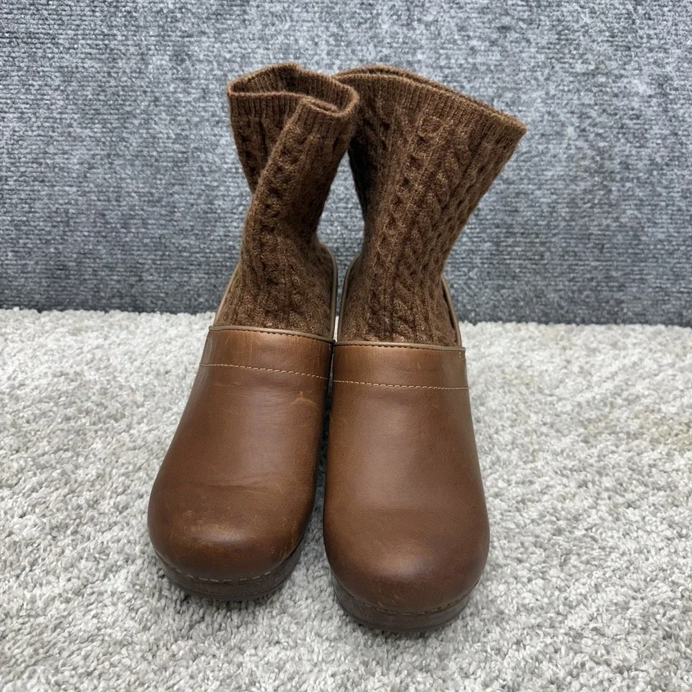 Dansko Chloe leather knit boots brown women's size EU 37 / US‎ 6.5-7.0